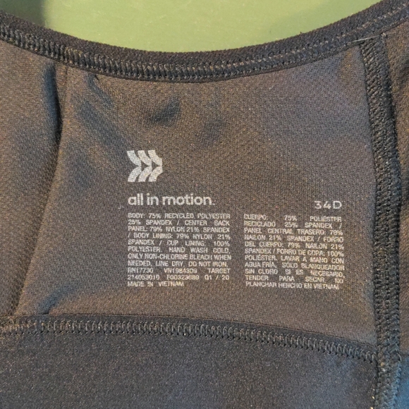 All in Motion Black Zip up Sports Bra - Picture 2 of 3